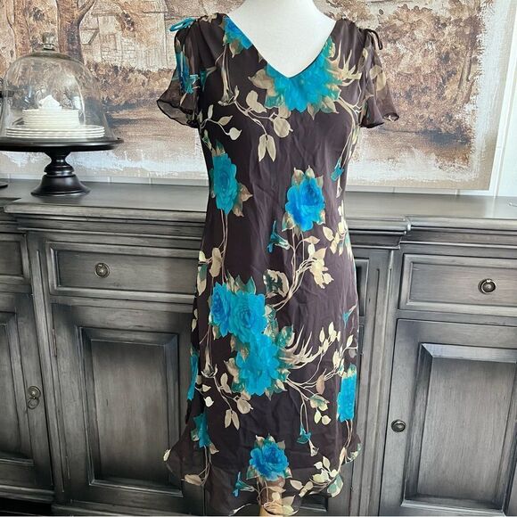 Scarlett Floral Lightweight Midi Brown Dress size 12 - Picture 1 of 5